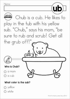 a worksheet with an image of a bear in a bathtub and the words cub