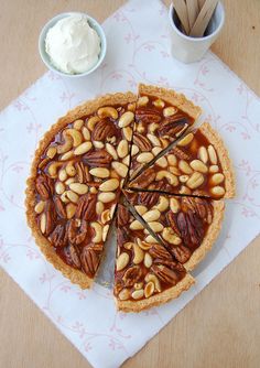 there is a pie with nuts on it