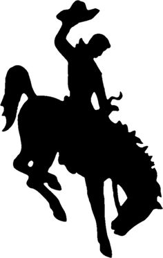 the silhouette of a cowboy riding a bucking bronco on a white back ground