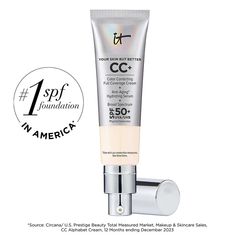 Discover IT® CC+ Cream with SPF 50+ is the #1 SPF Foundation in America* and your multitasking color correcting cream—now with an extended shade range! IT’s your full-coverage foundation, hydrating and anti-aging serum, and broad-spectrum SPF 50+ sunscreen all in one! Infused with skin-loving ingredients like hyaluronic acid, niacinamide and vitamin E, CC cream provides hydration while instantly camouflaging the look of skin imperfections like acne scarring, wrinkles, redness on skin, dark circl It Cc Cream, Best Full Coverage Foundation, Spf Foundation, Color Correcting Cream, It Cosmetics Cc Cream, Foundation With Spf, Acne Scarring, Color Correcting, Perfect Complexion