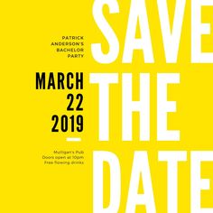 save the date poster with yellow background and white lettering on it's front page