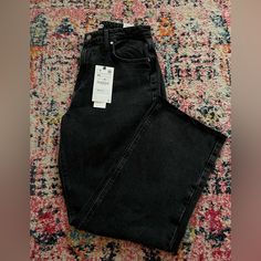 Brand New Zara Black High-Rise Straight Jeans With Raw Hem Edge Zara High Rise Black Pants, Zara Black Mid-rise Pants, Black Zara Jeans For Spring, Zara Black Jeans For Spring, Zara Black Straight Leg Bottoms, Zara Black Straight Leg Pants, Black Zara Jeans With Pockets, Zara Black Jeans With Pockets, Zara Black Mid-rise Jeans