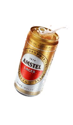 an empty can of beer on a white background