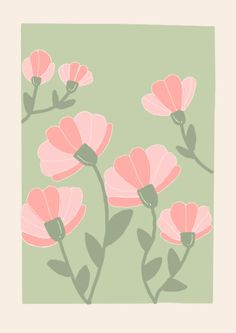 some pink flowers on a green background