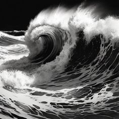 a black and white photo of an ocean wave