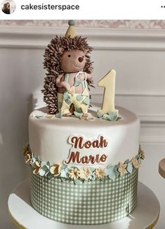 a birthday cake with a hedgehog on top and the number one is for noah