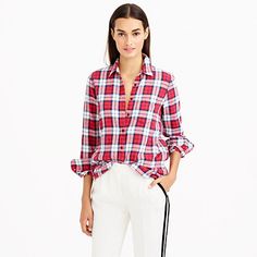 Shrunken boy shirt in cerise plaid : casual shirts | J.Crew Classic Plaid Flannel Shirt, Plaid Cotton Preppy Shirt, Casual Plaid Cotton T-shirt, Cheap Casual Plaid T-shirt, Winter Wishlist, Ralph Lauren Plaid Button-up Shirt, Best Pajamas, Boy Shirt, J Crew Men