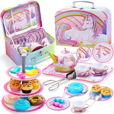 an assortment of children's toys including cupcakes, cake and other items