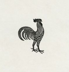 a black and white drawing of a rooster