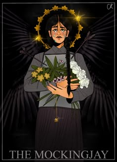 the mocking poster with an angel holding flowers