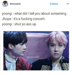 two people sitting next to each other on a couch with the caption that reads, yongi what did i tell you about screaming?