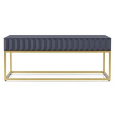 a black and gold coffee table with an open shelf on the bottom, in front of a white background