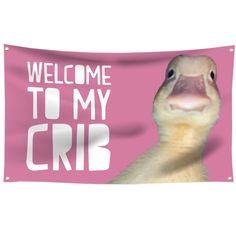 a welcome to my crib sign with a ducky face and the words welcome to my crib on it