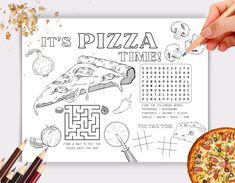 it's pizza time printable coloring page with pencils and crayons