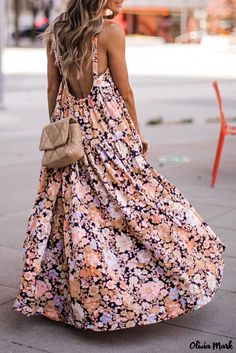 Color: Multicolor Floral Print Scoop Back Maxi Sundress, Size: (US 8-10)M Backless Sundress, Flared Dresses, Lisa Fischer, Bohemian Wedding Dress Lace, Ruffle Wedding Dress, Maxi Sundress, Formal Cocktail Dress, Bohemian Print, Multicolor Dress