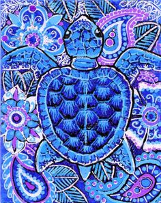 a painting of a turtle in blue and purple