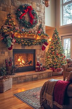 a living room filled with furniture and christmas decorations