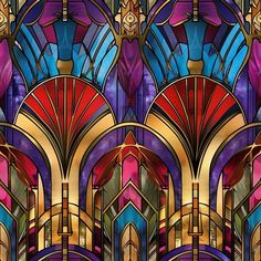 an art deco stained glass window with multiple colors