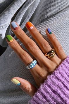 Nail Color For Short Nails, Color For Short Nails, Multicolored Nails, Boho Nails, Colorful Nails, Oval Nails