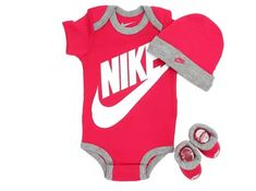 NIKE Nike Baby 3-Piece Set Style# LN0073 A4Y Rush Pink / White - Black Size: 0-6 Months Brand New in Original Box! They are limited and hard to find. All items are Guaranteed to be 100% AUTHENTIC! ALL OFFERS WILL BE CONSIDERED! Please check out all the photos before bidding/buying. All items come from a  SMOKE FREE and PET FREE environment! If you have any questions please contact us before you purchase the item. Thank You! SneakerPickers Selling New & Used Footwear Since 1999! U.S. SHIPPING: All items are shipped via USPS Priority Mail. Rates are calculated according to your location. All items are shipped out the next business day ( excludes weekends and holidays ). All items are DOUBLE BOXED and professionally packed to ensure your item arrives the same way it left our warehouse. INTERN Clothes Nike, Baby Boy Outfits Swag, Nike Branding, Baby Nike, Luxury Baby, Baby Cap, Shoe Carnival