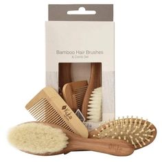 3 Piece Brush Set Bamboo Hair Brush, Kyte Baby, Cradle Cap, Bamboo Brush, Baby Bamboo, Wooden Brush, Comb Set, Hair Brushes, Goat Hair