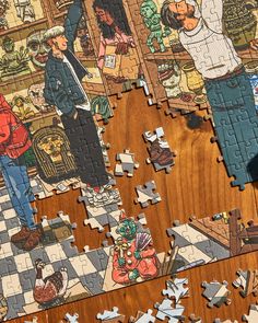 a puzzle with people and animals on it