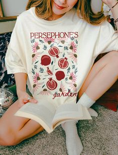 ✺ PERSEPHONE'S GARDEN  GRAPHIC SHIRT  ✺ Get this trendy Comfort Colors graphic tee. * Q U I C K F A C T S * This design is a unique, one-of-a-kind awesome illustration that has been created in house. ✺ 100% ring-spun cotton ✺ Medium fabric ✺ Relaxed fit Please note that colours may appear different on different digital screens and may not be a true representation of the actual colours. This is a Unisex T-Shirt which you can use as an Oversize T-Shirt Dress, please check the dimensions to make su Aesthetic Goddess, Persephone Aesthetic, Poet Shirt, Goddess Outfit, Oversized T Shirt Dress, Light Academia, Flower Shirt, Pressed Flower, Greek Mythology