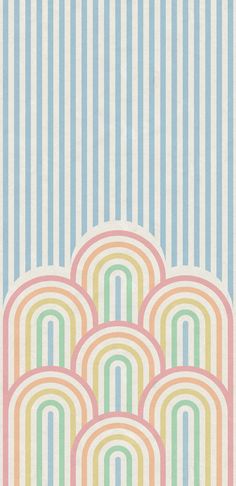 an image of rainbows in the middle of a blue and white striped wallpaper