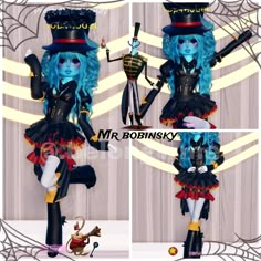 an image of a doll dressed up as a mad hatter with blue hair and black clothes