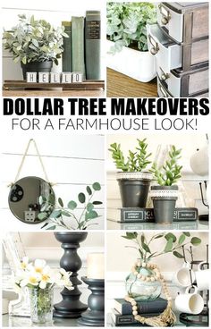 dollar tree makeovers for a farmhouse house look with lots of diy projects and crafts