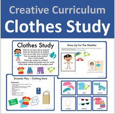 a poster with clothes on it and the words, creative clothing study written in blue