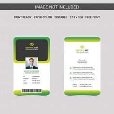 a green and white id card with an image not included