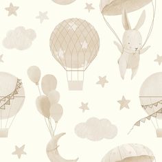 an image of a pattern with balloons and bunnies