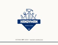 the handyman services logo with tools and wrenches on it, as well as an arrow