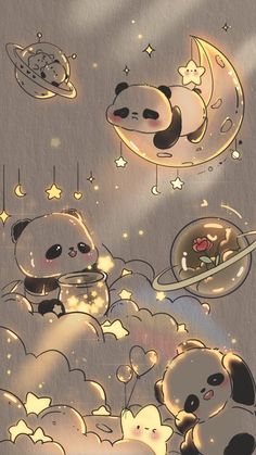 an image of pandas in the sky with stars