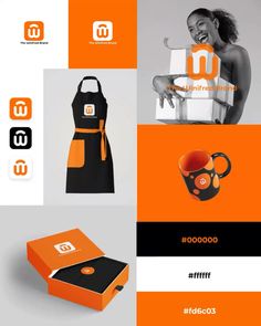 an orange and black box with some logos on the front, two women in aprons and