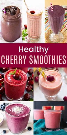 healthy cherry smoothies with text overlay