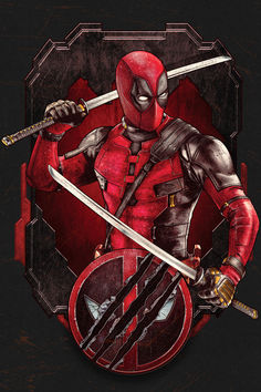 a drawing of a deadpool holding two swords