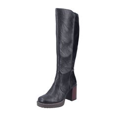 Rieker Y4190-00 Women's Boots, Black Rieker Y4190-00 Women's Boots, Black Stay stylish and comfortable with these Rieker Y4190-00 women's boots in classic black. Perfect for the autumn/winter season, these boots feature a durable PU sole and a comfortable 8cm heel height. The upper material is made of high-quality synthetic leather, while the interior is lined with soft textile for added comfort.  Product Details:   Color: Black  Heel Height: 8cm  Shoe Width: Normal (G)  Season: Autumn/Winter  Material: Synthetic Leather  Lining: Textile  Sole: PU Sole   Care Instructions: Remove dust and dirt with a soft shoe brush or a lint-free, slightly damp cloth. Boots For Fall, Shoe Brushes, Faux Leather Boots, Soft Shoes, Soft Textiles, Boots Black, Black Faux Leather, Winter Season, Black Heels