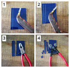 four pictures showing how to use pliers and wire cutters