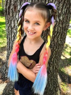 Rainbow Sorbet Shimmer Tail 2-Pack Set – Magic Manes Hair Extensions Kids Hair Extensions, Extra Long Braids, Clown Ideas, Rainbow Sorbet, Rainbow Hair Extensions, Yellow Hair Color, Festival Braids, Mane Hair, Rainbow Braids