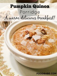 pumpkin quinoa porridge with walnuts and bread