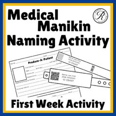 the medical manikin naming activity is shown in black and white, with yellow border