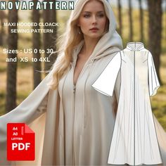 Hooded Zip up Medieval  Cloak Sewing Pattern,Fantasy Capelet Costume, Elven Cape, Magical Gown, Halloween Pattern, Medieval Dress available as an instant download (pdf) sewing pattern bundle with a range of size options, including plus sizes ⭐US Sizes:0, 2, 4, 6, 8, 10, 12, 14, 16, 18, 20, 22, 24, 26, 28, 30 ⭐Standard Sizes: XS, S, M, L, XL, 2XL, 3XL, 4XL ⭐These patterns are suitable for A4, A0, and US Letter size papers. ⭐Once your payment is processed, you will automatically receive download l Fantasy Capelet, Cloak Sewing Pattern, Elven Cape, Magical Gown, Fantasy Cape, Cloak Pattern, Medieval Cloak, Halloween Pattern, Tunic Pattern