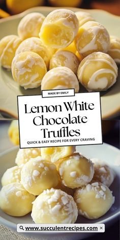 lemon white chocolate truffles on a plate