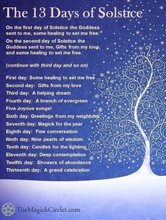 an image of a christmas tree with the text, the 13 days of solstice