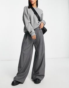 Trousers & Leggings by Bershka Style refresh: pending High rise Belt loops Side pockets Super-wide leg Dark Grey Wide Leg Pants Outfit, Ultra Wide Leg Pants Outfit, Super Wide Leg Pants Outfit, Wide Leg Grey Pants Outfit, Grey Wide Leg Pants Outfit, Dark Grey Pants Outfit, Long Trousers Outfit, Beige Wide Leg Pants Outfit, Dark Grey Outfit