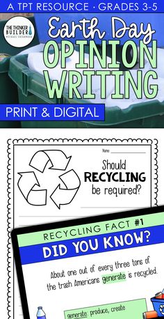 Opinion writing for Earth Day! A full lesson, focused around an engaging focus question: “Should recycling be required?” Carefully chosen facts included for students to analyze, and use to support their opinion through a persuasive essay. Complete with lesson plan, digital (Google Slides) and printable versions, and extensions. Gr 3-5 ($) Ece Activities, Transition Words And Phrases, Essay Planner, Essay Plan, Rhetorical Analysis, College Admission Essay, Literature Activities, Persuasive Essay