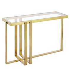 a gold metal and glass console table