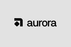 the logo for aurora is shown in black and white on a light gray background with an arrow